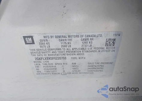 2015 GMC Terrain Slt-1 from USA, damaged, VIN 2GKFLXEK5F6226768